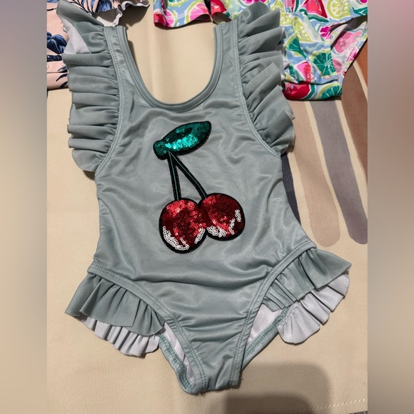 Sequin cherry aqua swimsuit for a toddler girl bundle - Picture 2 of 5